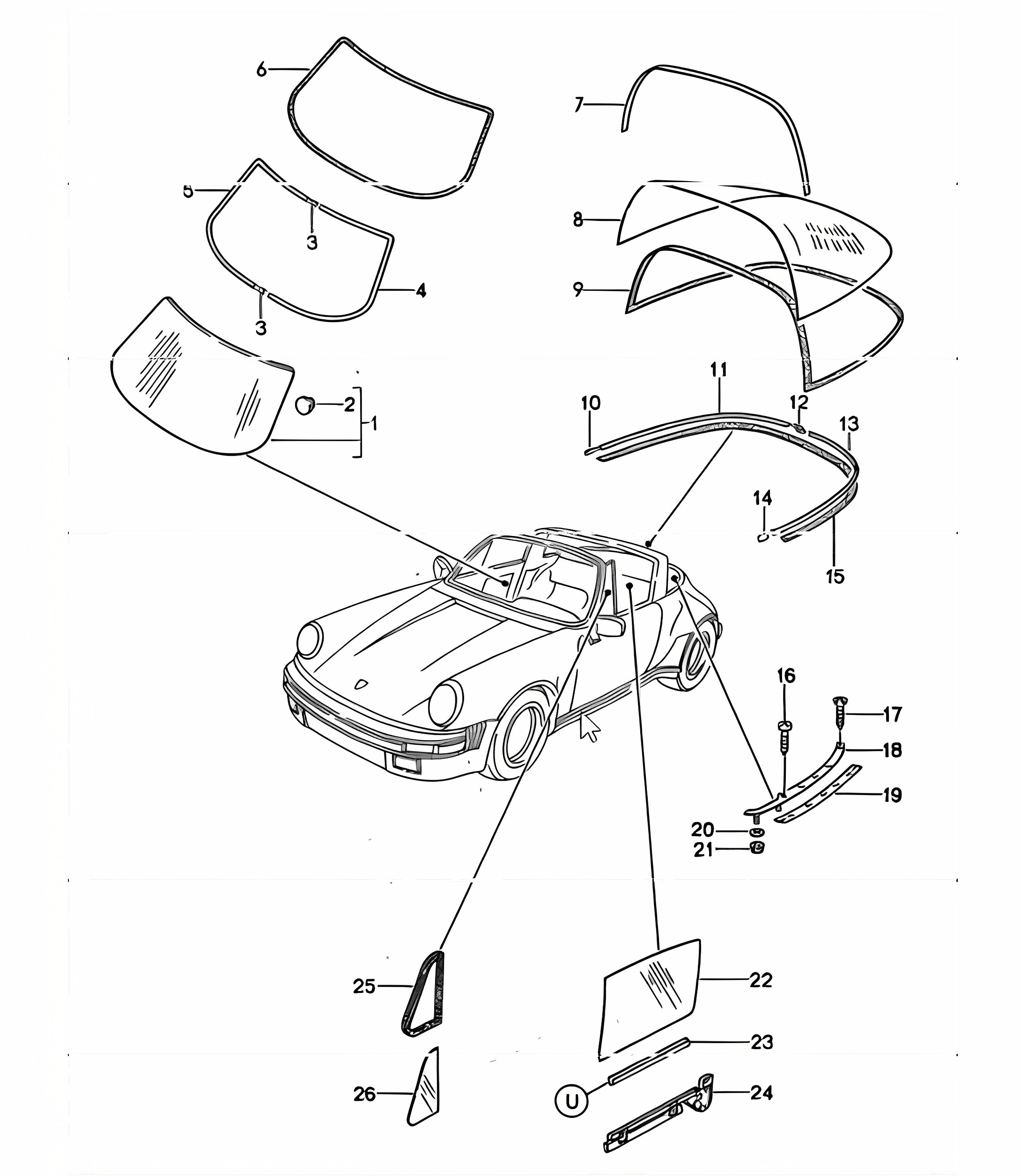 window glazing 911 TARGA / CABRIO 1987-89