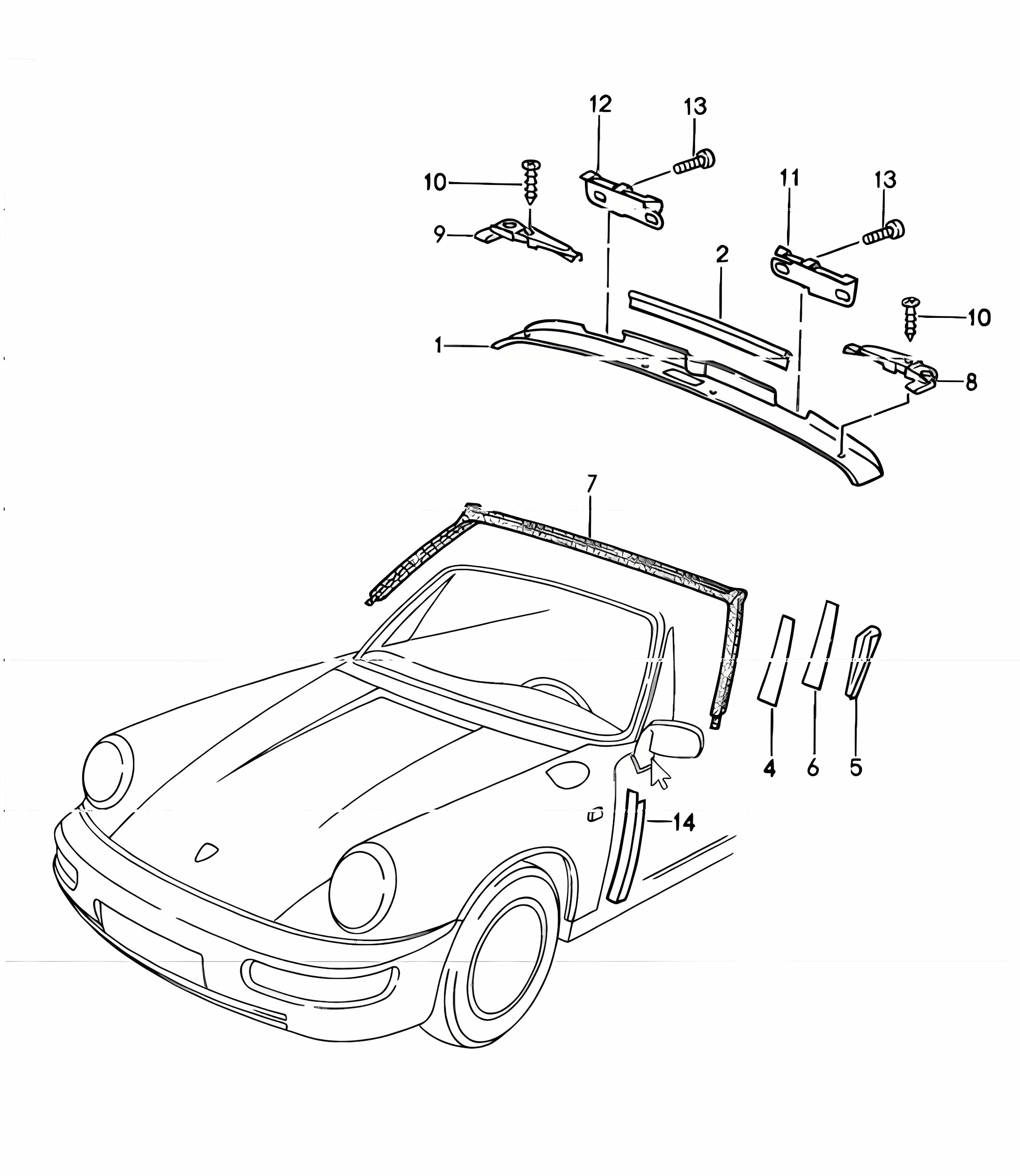 windscreen frame accessories 911 TARGA / CABRIO 1987-89