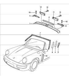 accessoires cadre de pare-brise 911 TARGA / CABRIO 1987-89