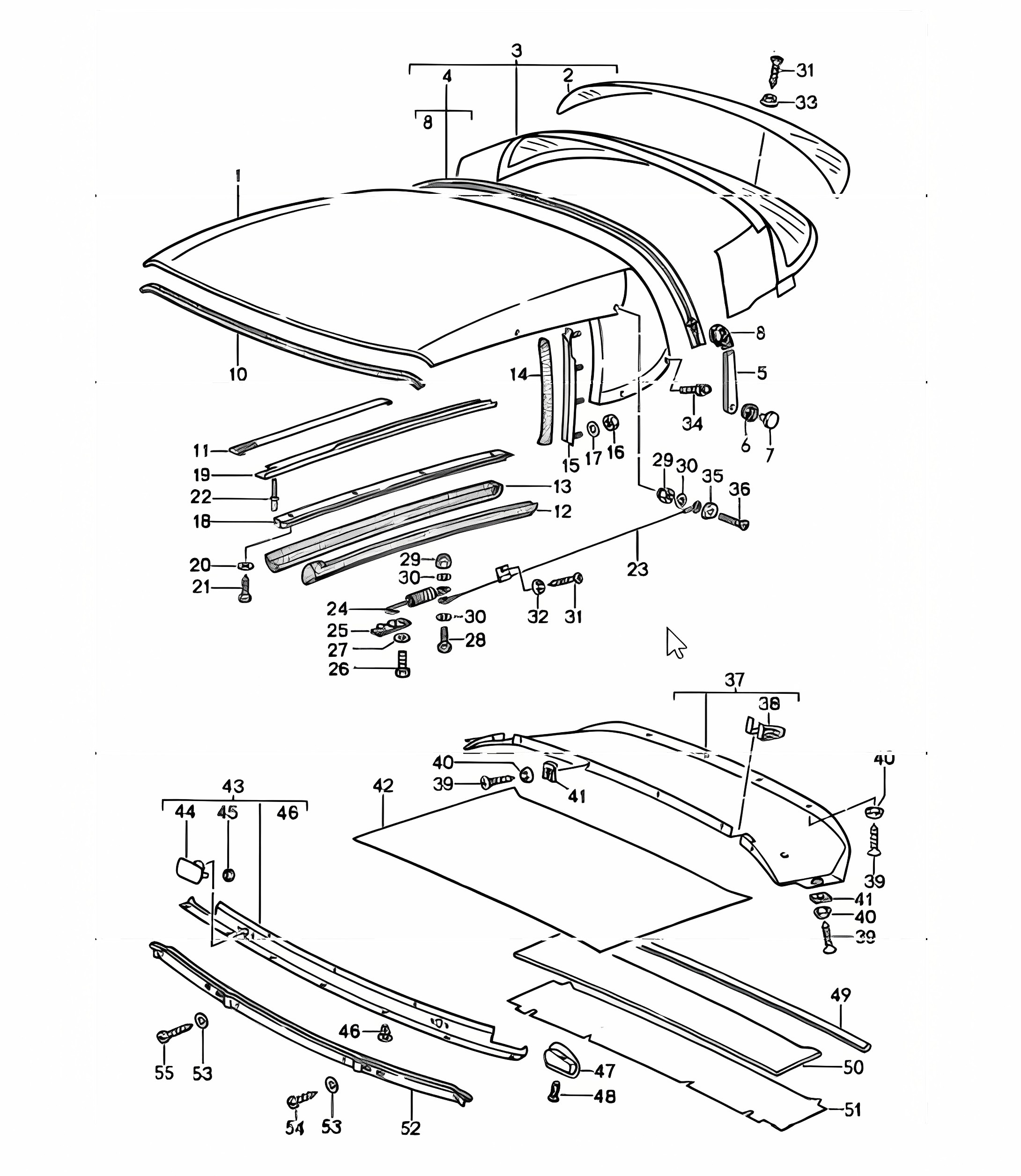 convertible top covering, seal, single parts 911 CABRIO 1987-89