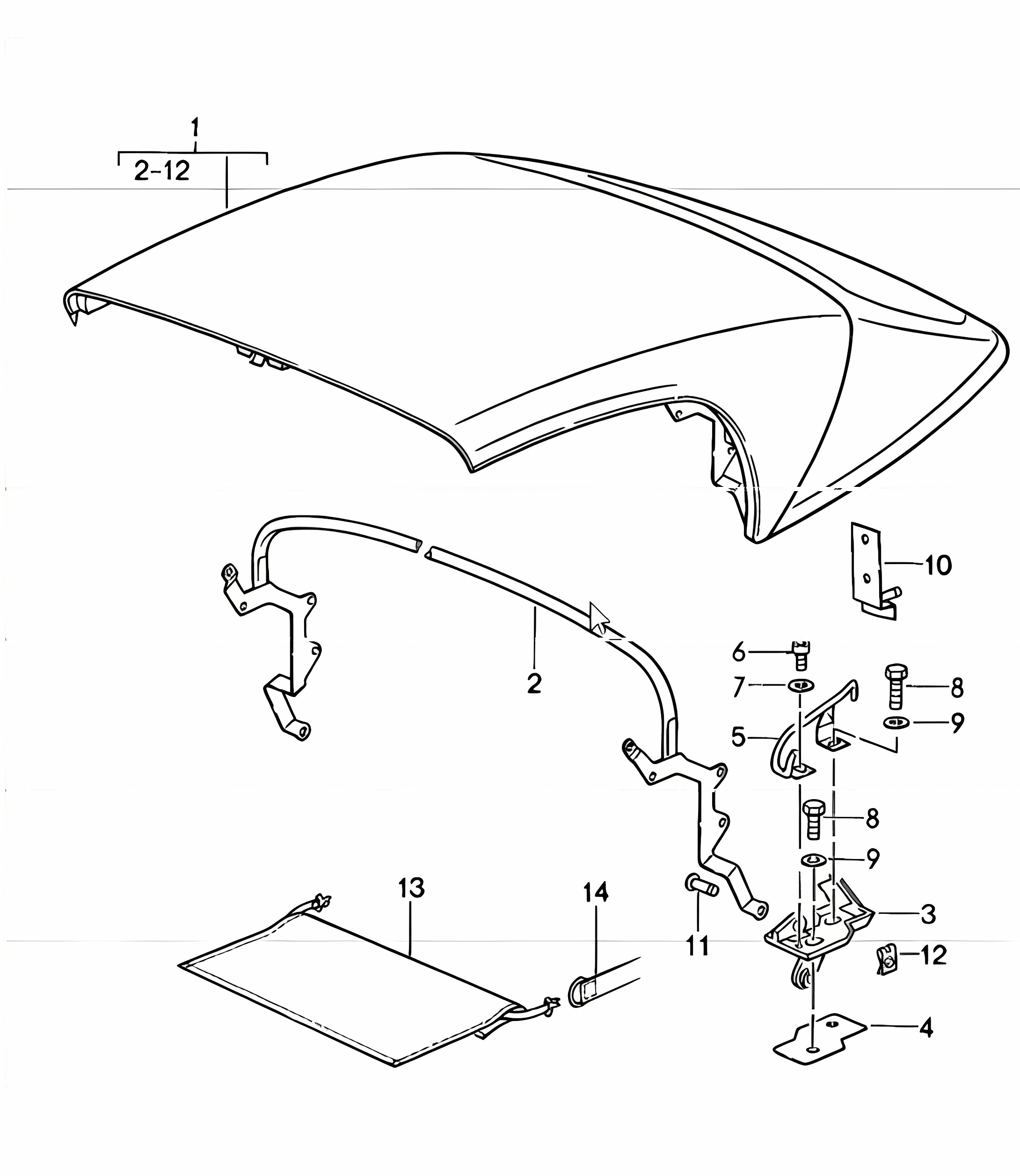 emergency folding top complete, main folding top bow single parts 911 SPEEDSTER 1989