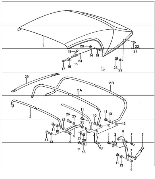 convertible top covering, convertible top frame, single parts 911 SPEEDSTER 1989