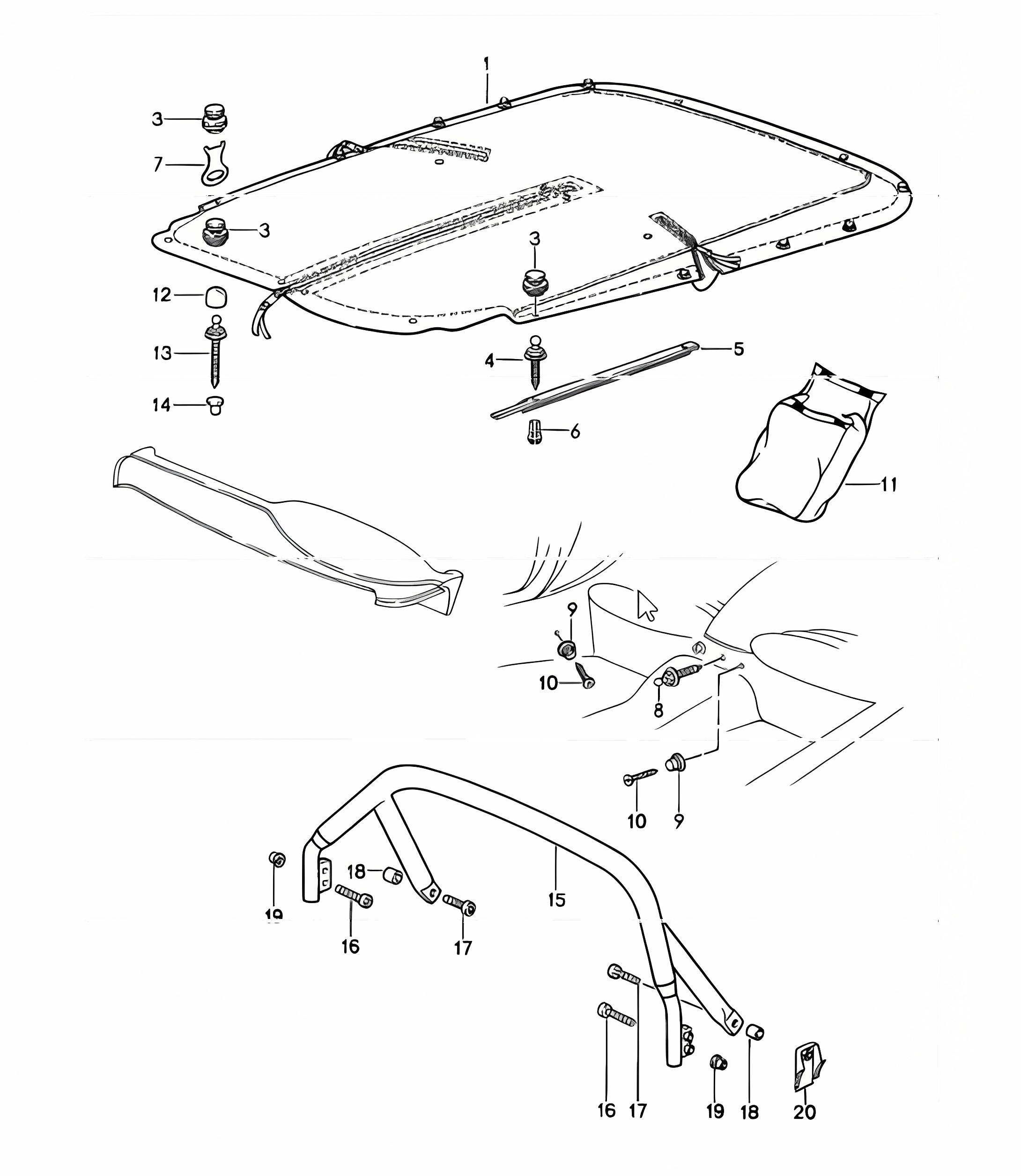 tonneau cover, protective bracket 911 CABRIO 1987-89