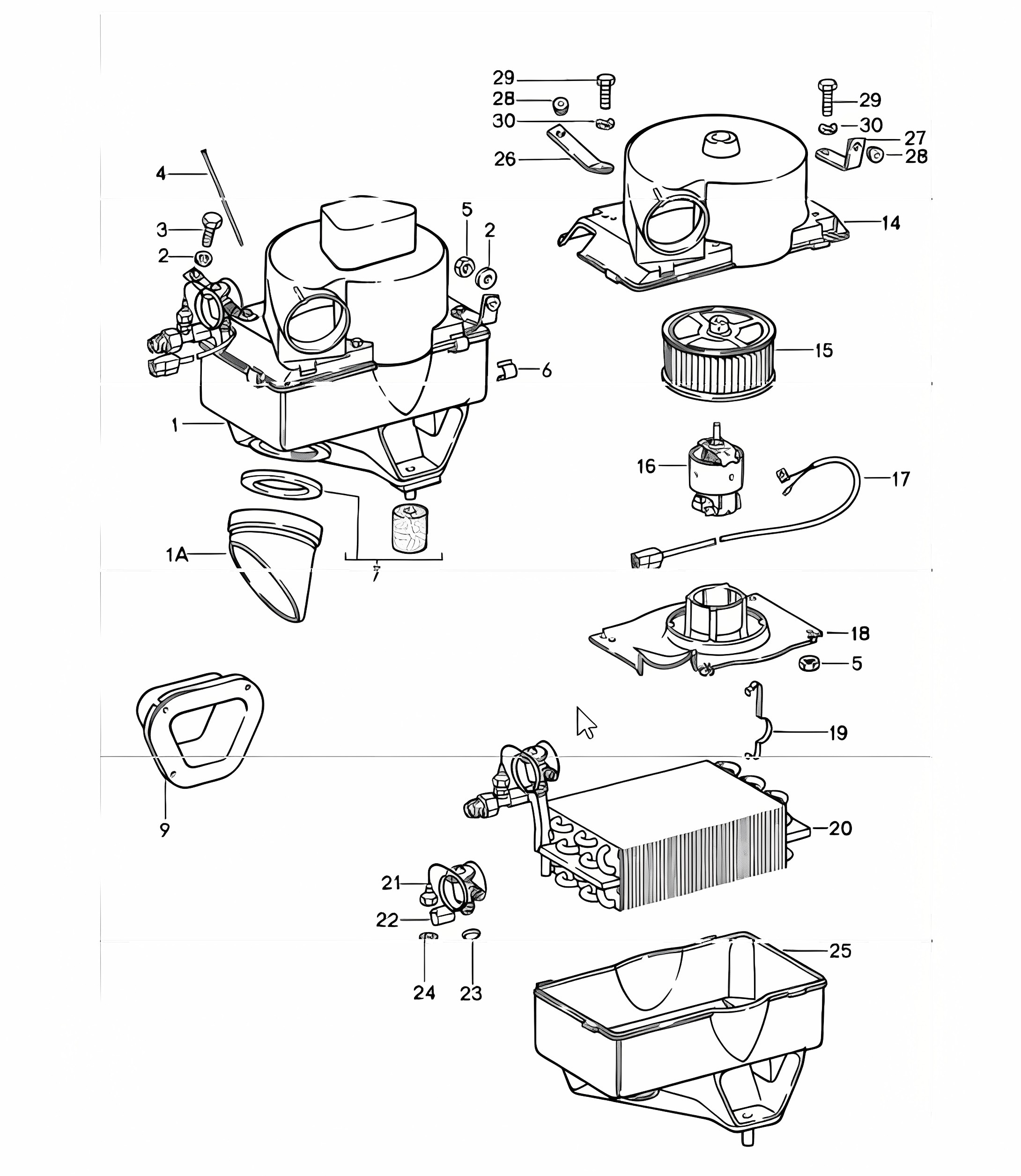 air conditioner, evaporator housing, single parts 911 1987-89