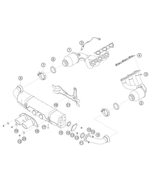 Diagram 2.2-05 Porsche 997 MK1 GT2 2007-09 Fuel System, Exhaust System