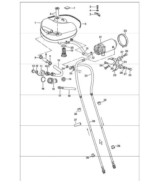 fuel system front for cars with aluminium auxil. support 911 TURBO 1975-77