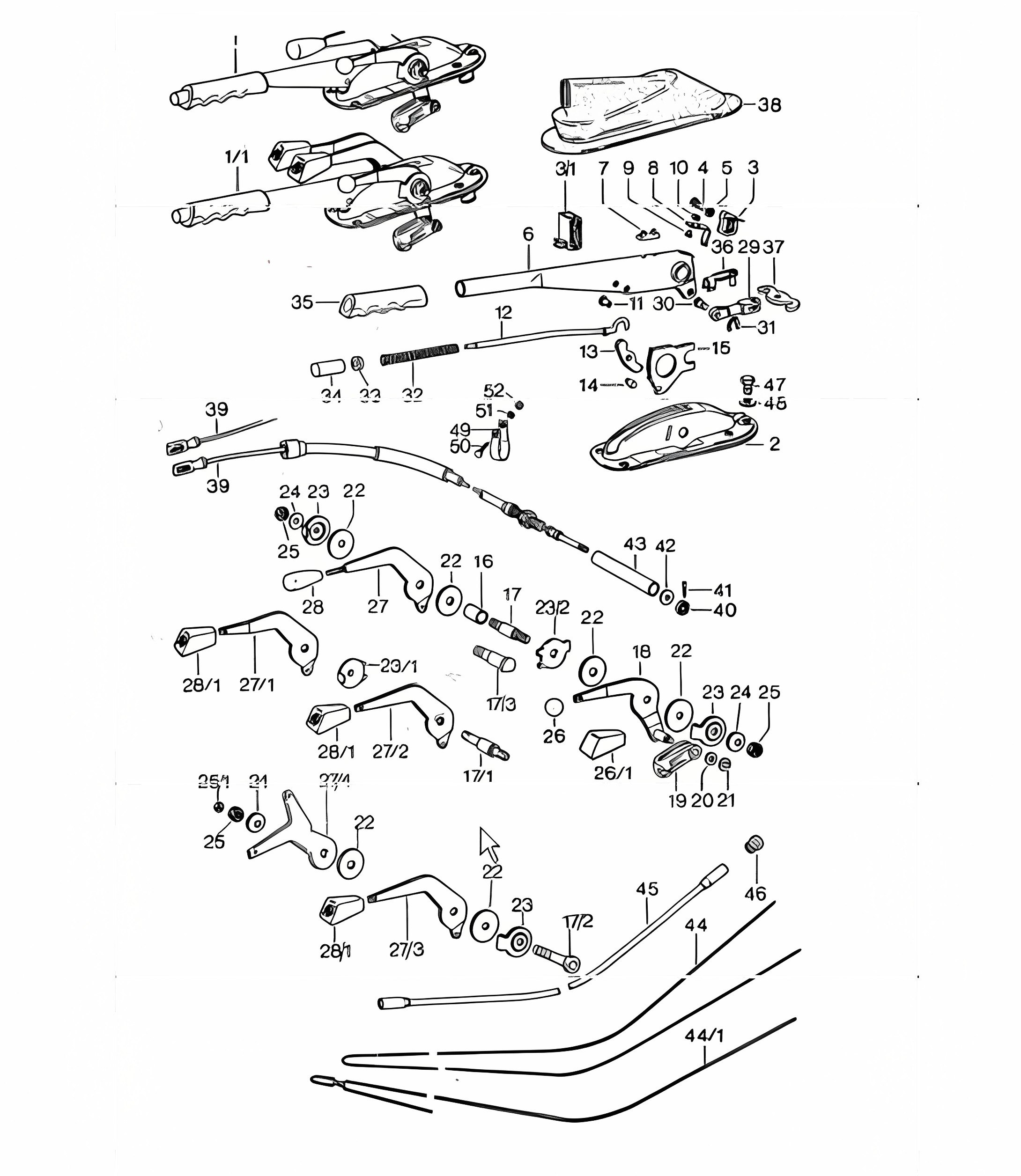actuating lever, handbrake, manual throttle 911 TURBO 1975-77