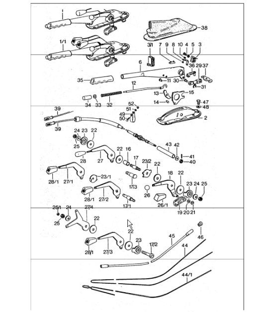 Diagram 701-05 Porsche 997 MK1 Carrera 4 3.6L 2005-08 Hand Lever System, Pedal Cluster 