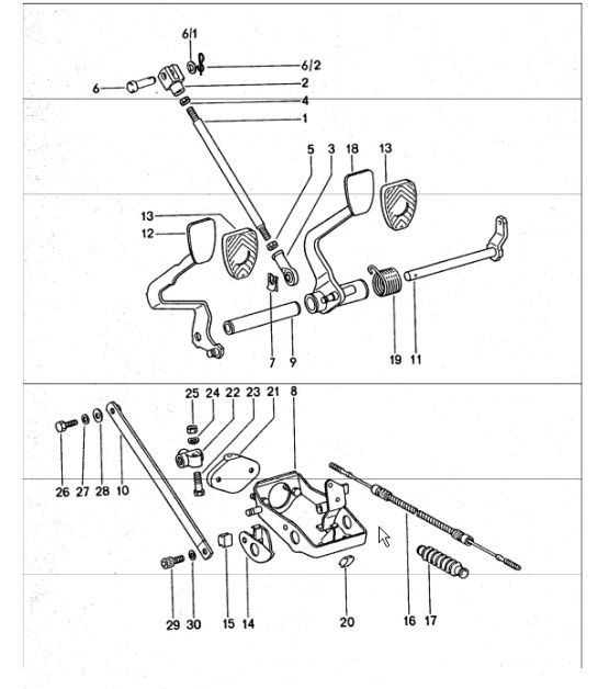 Diagram 702-10 Porsche 996 (911) (1997-2005) Hand Lever System, Pedal Cluster 