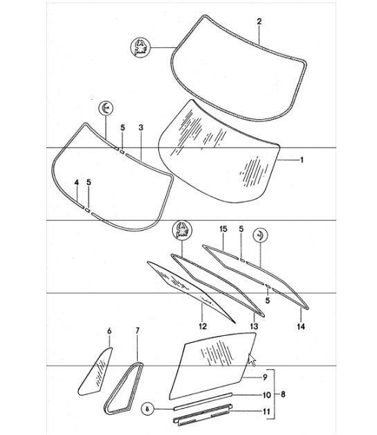 window glazing front rear 911 TURBO 1975-77