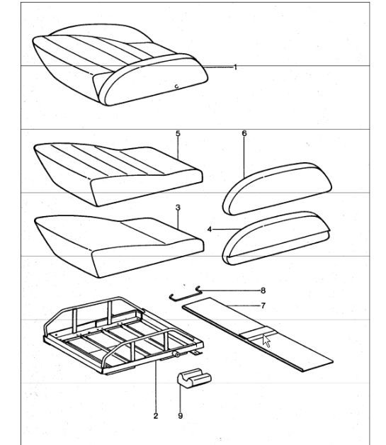 sports seat, seat cushion, single parts 911 TURBO 1975-77