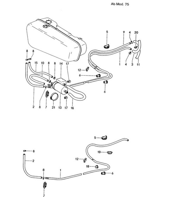 Diagram 201-015 Porsche Macan (95B) MK1 (2014-2018) Kraftstoffsystem, Abgassystem