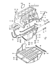Cylinder block with pistons, Oil pan, Protective plate f. engine, 924 1976-79