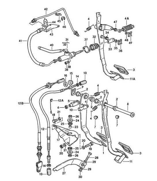 Diagram 702-000 Porsche 911 & 912 (1965-1989) Système de levier manuel, groupe de pédales 