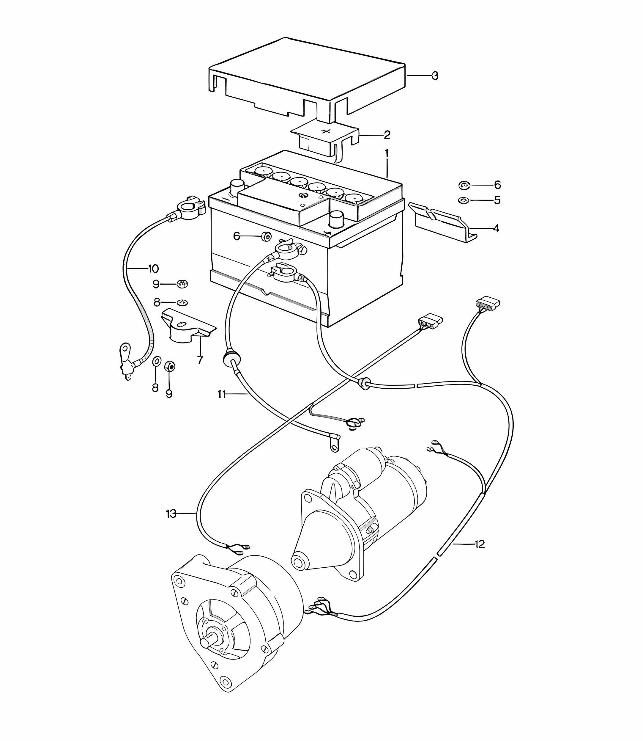 Battery / Wiring harnesses for Starter / Generator 924 1976-79
