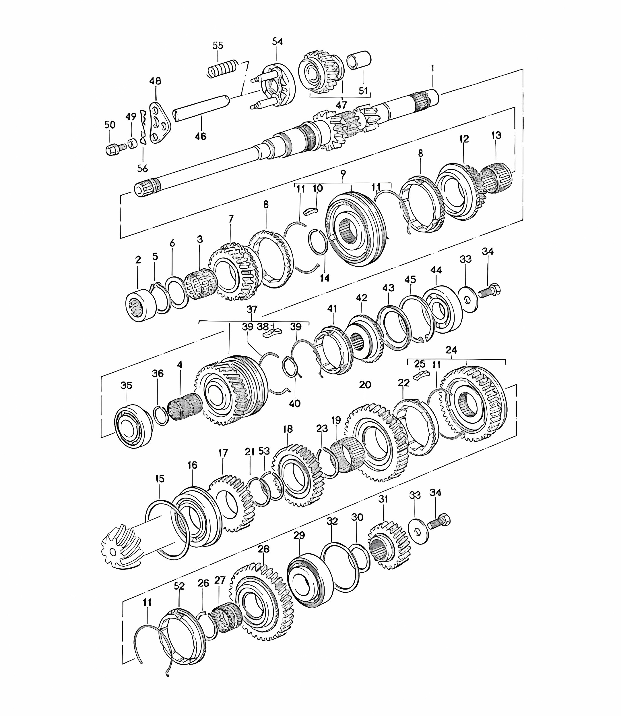 Gears and shafts / Manual transmission - VQ VR UV MD ME MF MB MX - 924 1980 - 1985