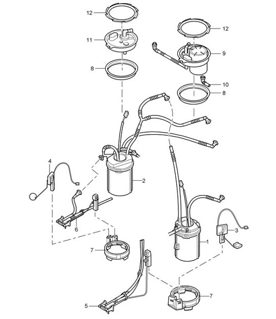 Diagram 201-02 Porsche 993 (911) GT2 1994-97 Brandstofsysteem, uitlaatsysteem