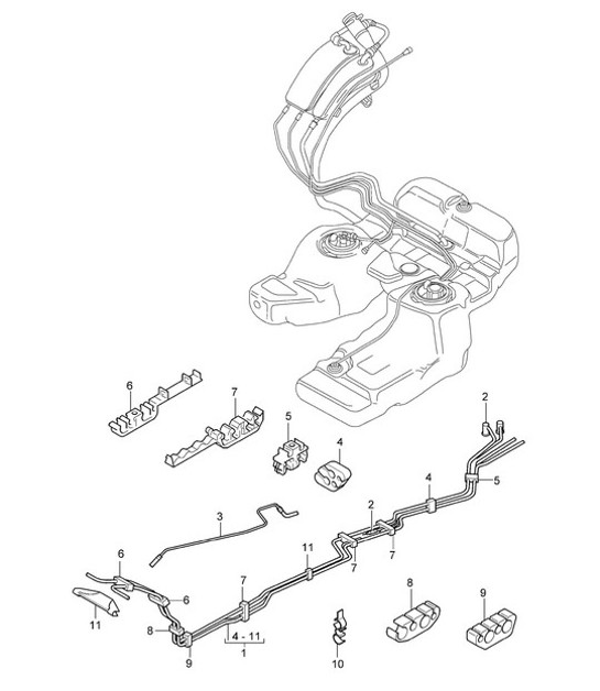 Diagram 201-05 Porsche 993 (911) C2S 1994-97 Fuel System, Exhaust System