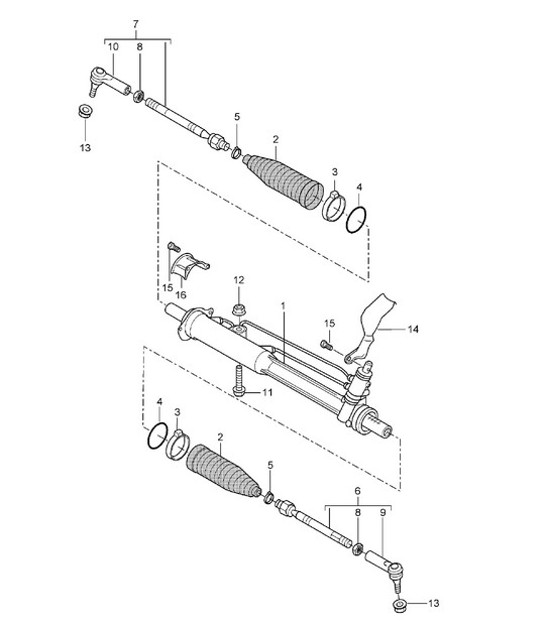 Diagram 403-00 Porsche Boxster 986/987/981 (1997-2016) Vooras, besturing 