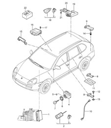 Control units / Ignition starter switch / Garage door opener / Receiving part / Auxiliary heater / Antenna Cayenne 9PA (955) 2003-06