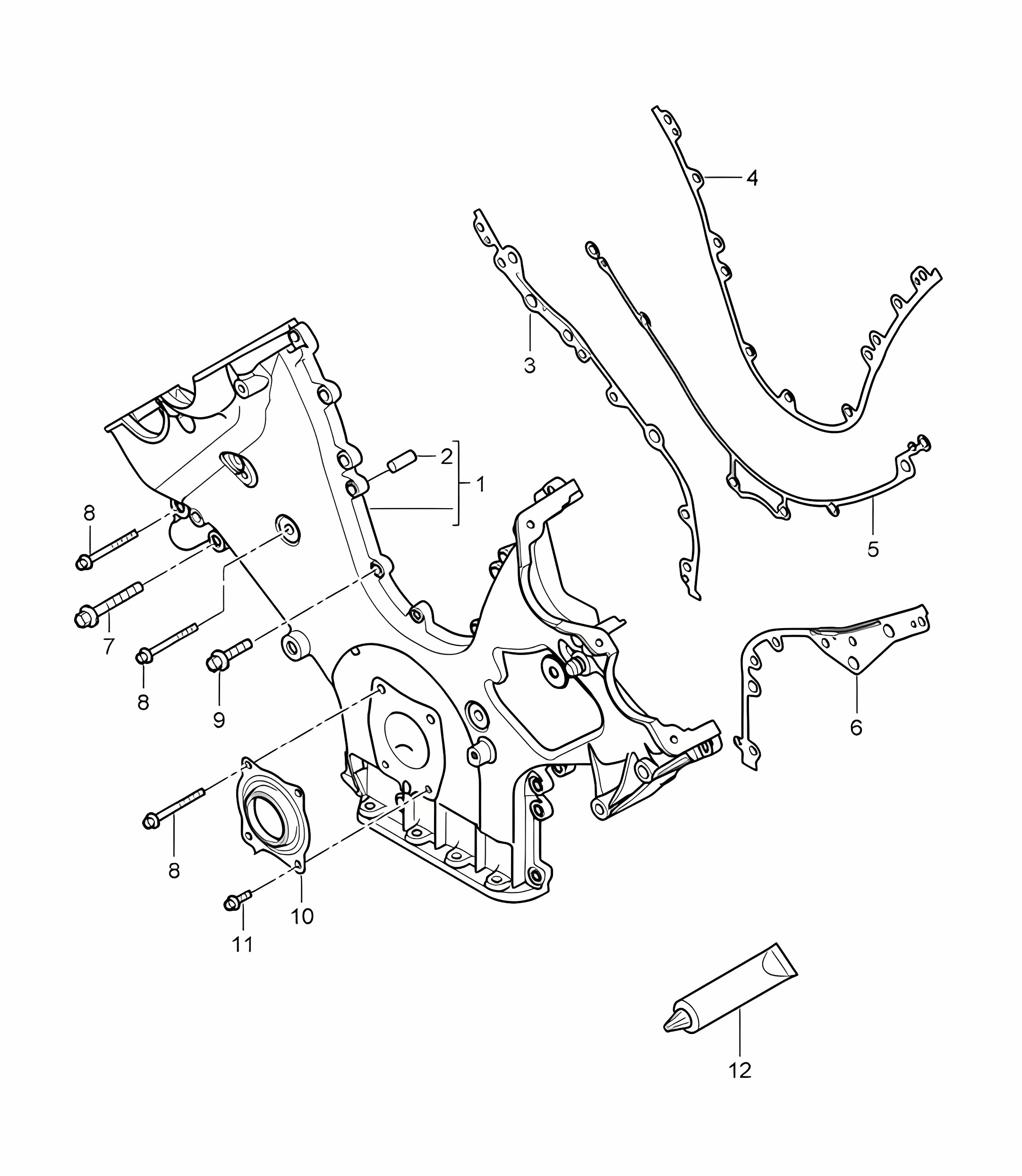 Cover for timing chain / Sealing flange (Model: 4801,4851) Cayenne 9PA1 (957) 4.8L 2007-10