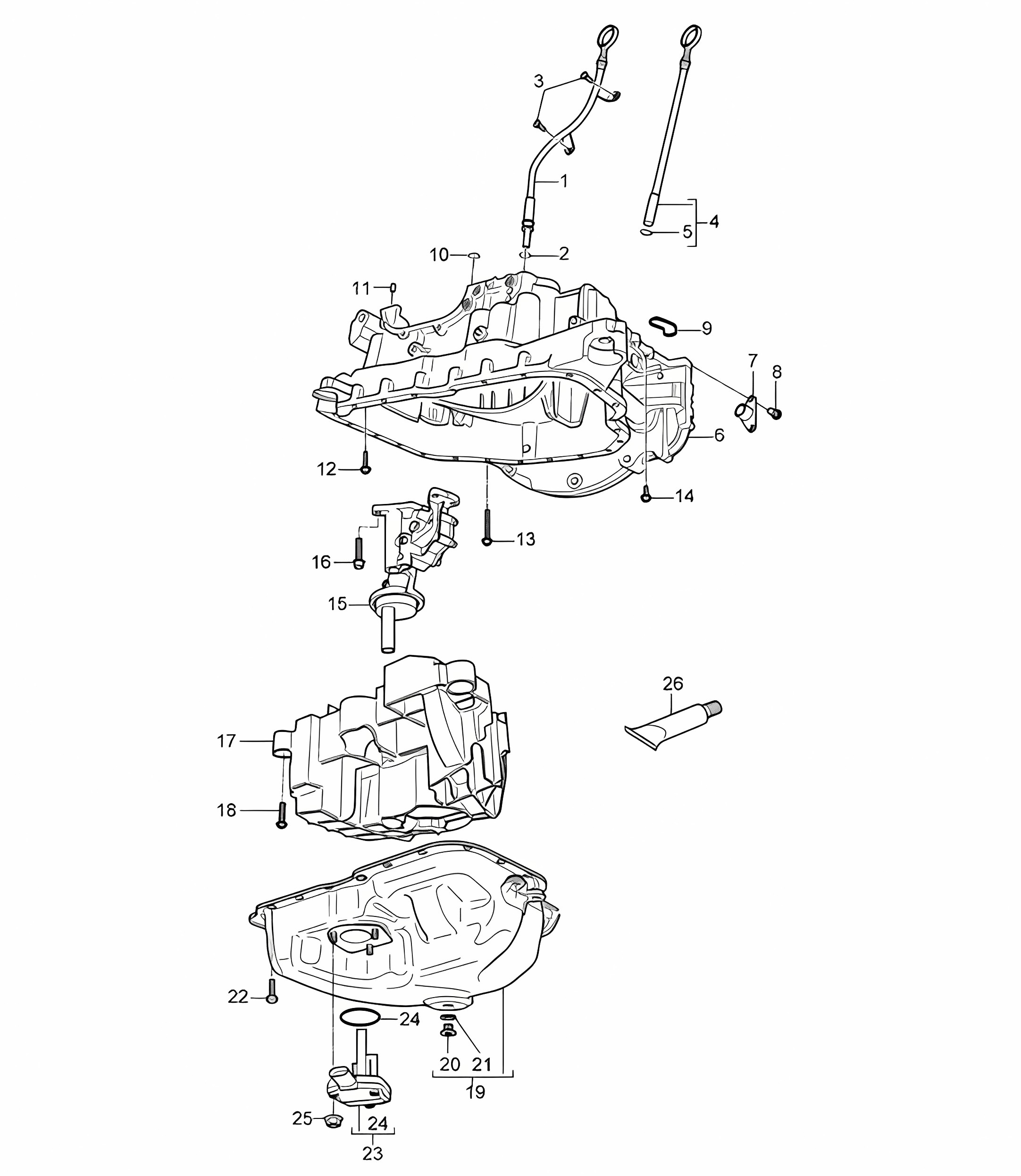 Oil dipstick / Oil-conducting housing / Oil pump / Oil sump (Model: 059D) Cayenne 9PA1 (957) 3.0L Diesel 2007-10