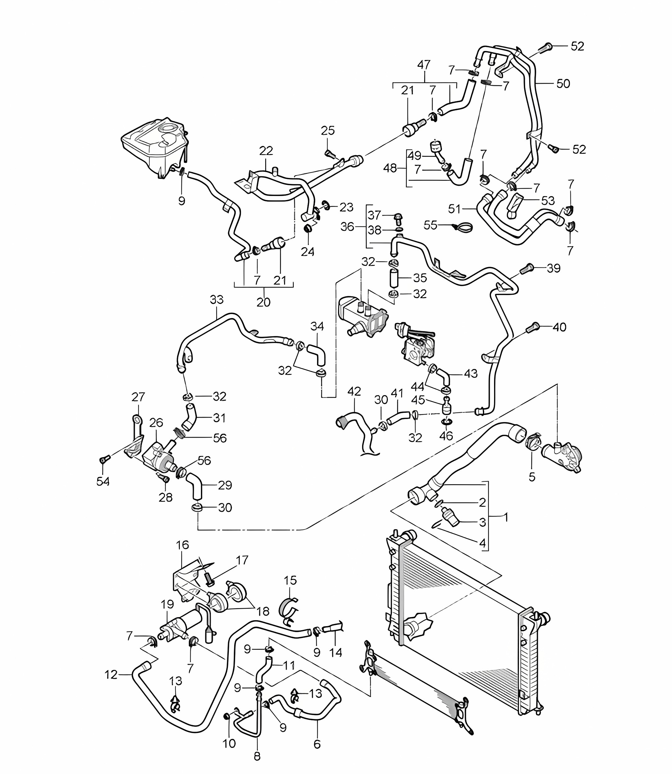 Water cooling / Return-side cooling (PR:D50) Cayenne 9PA1 (957) 3.0L Diesel 2007-10
