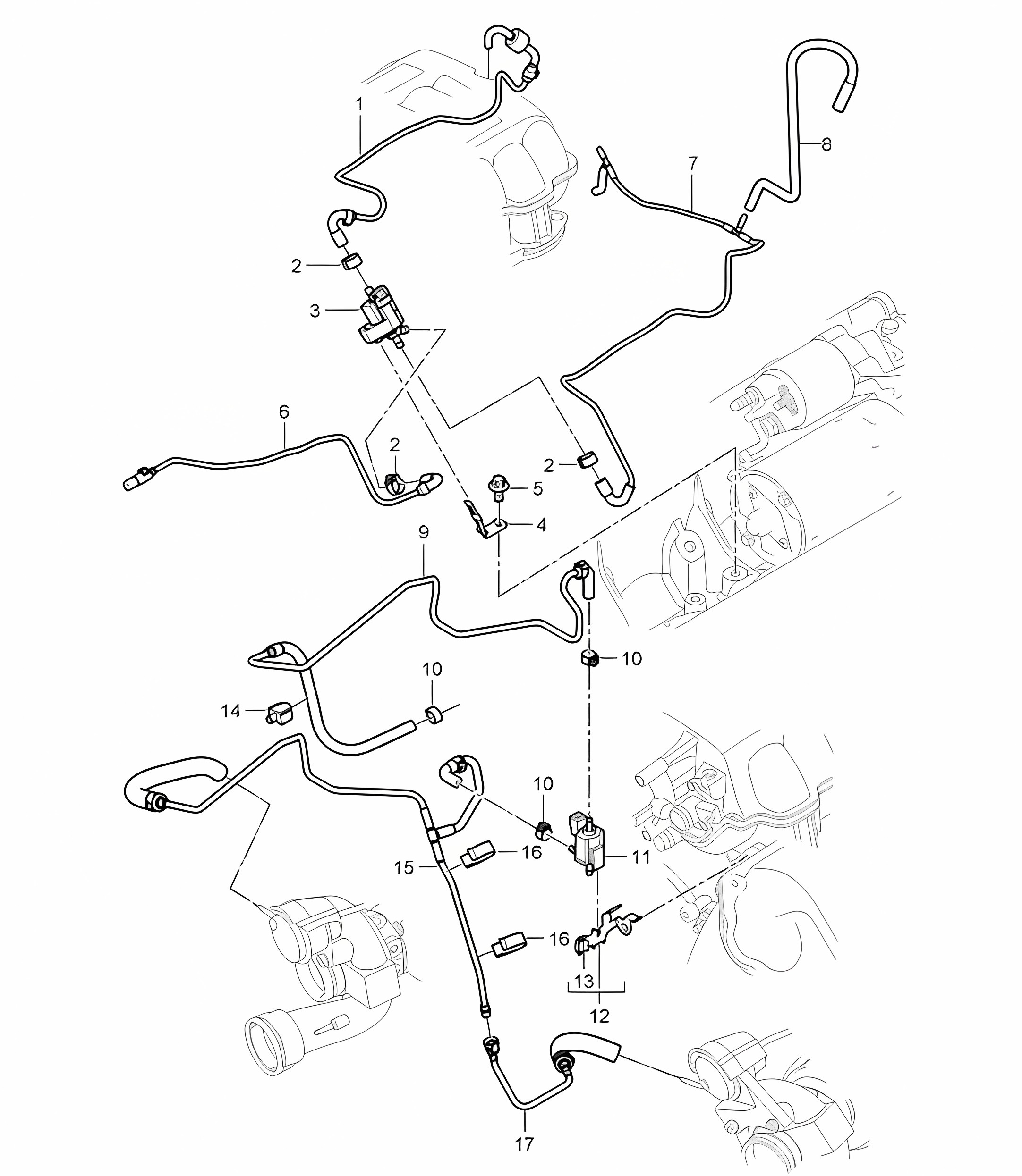 Supercharging /  Control line / Pressure line (Model: 4851) Cayenne 9PA1 (957)  4.8L 2007-10