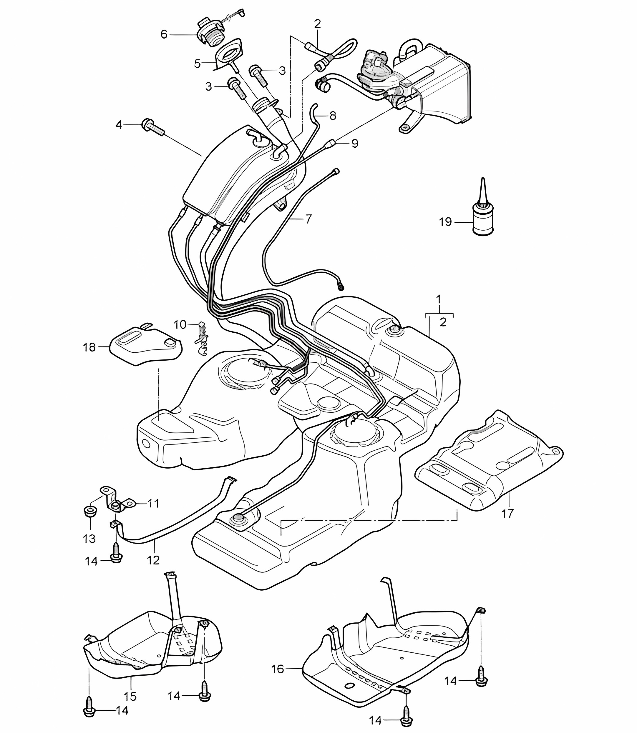 Fuel tank with attachments (PR:2G1,2G4, 2G6) Cayenne 9PA1 (957) 2007-10