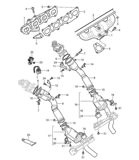Diagram 202-005 Porsche 955 Cayenne 3.2L V6 2003-06 Fuel System, Exhaust System