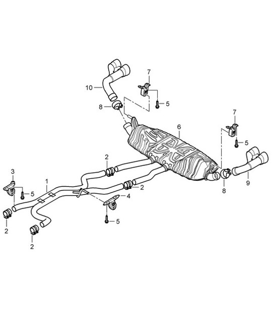 Diagram 202-020 Porsche Cayman 2.7L 987C 2006-08 Fuel System, Exhaust System