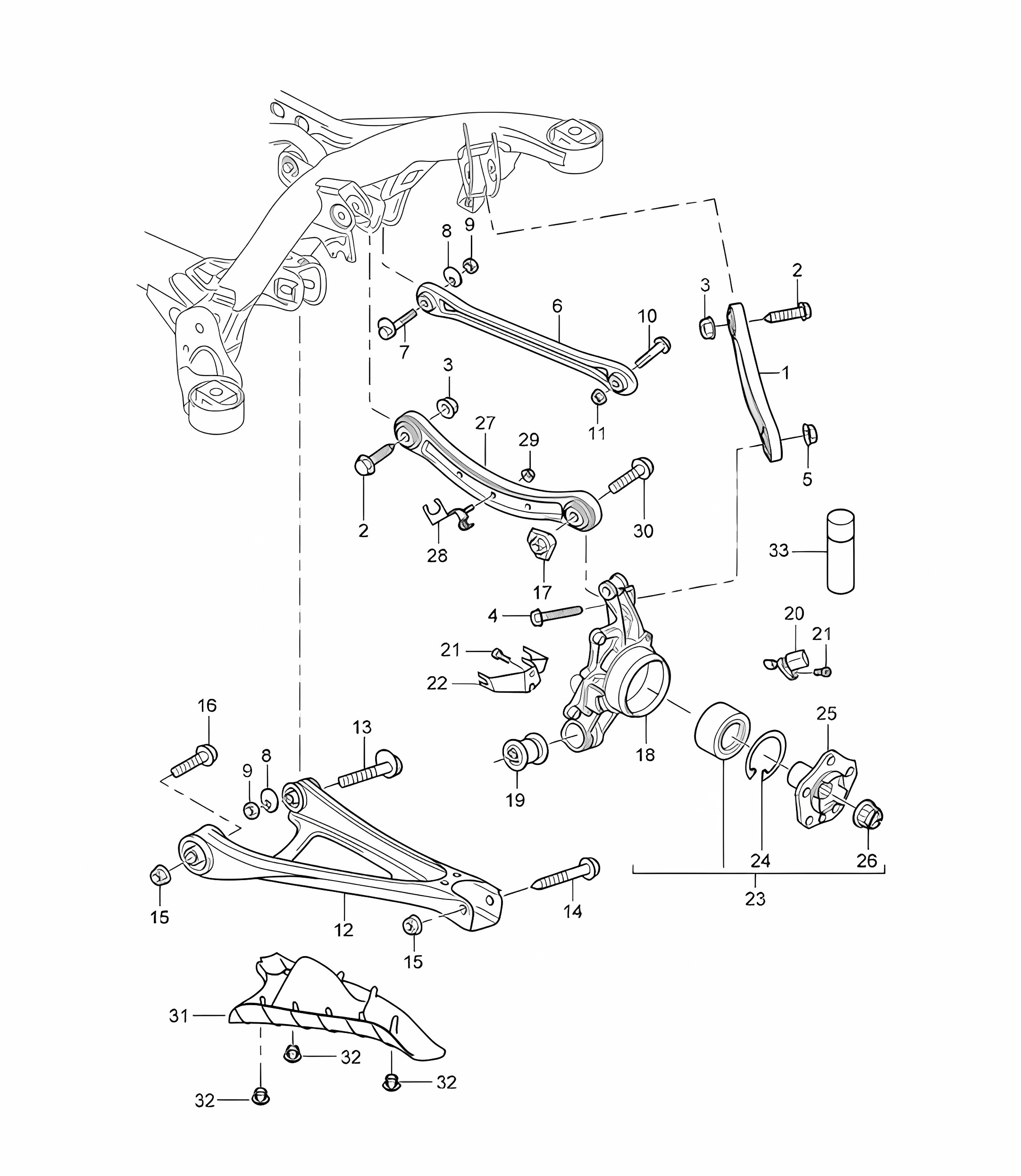 Rear axle / Wheel carrier / Wishbone / Track rod / Wheel hub / Stone chip guard Cayenne 9PA1 (957) 2007-10