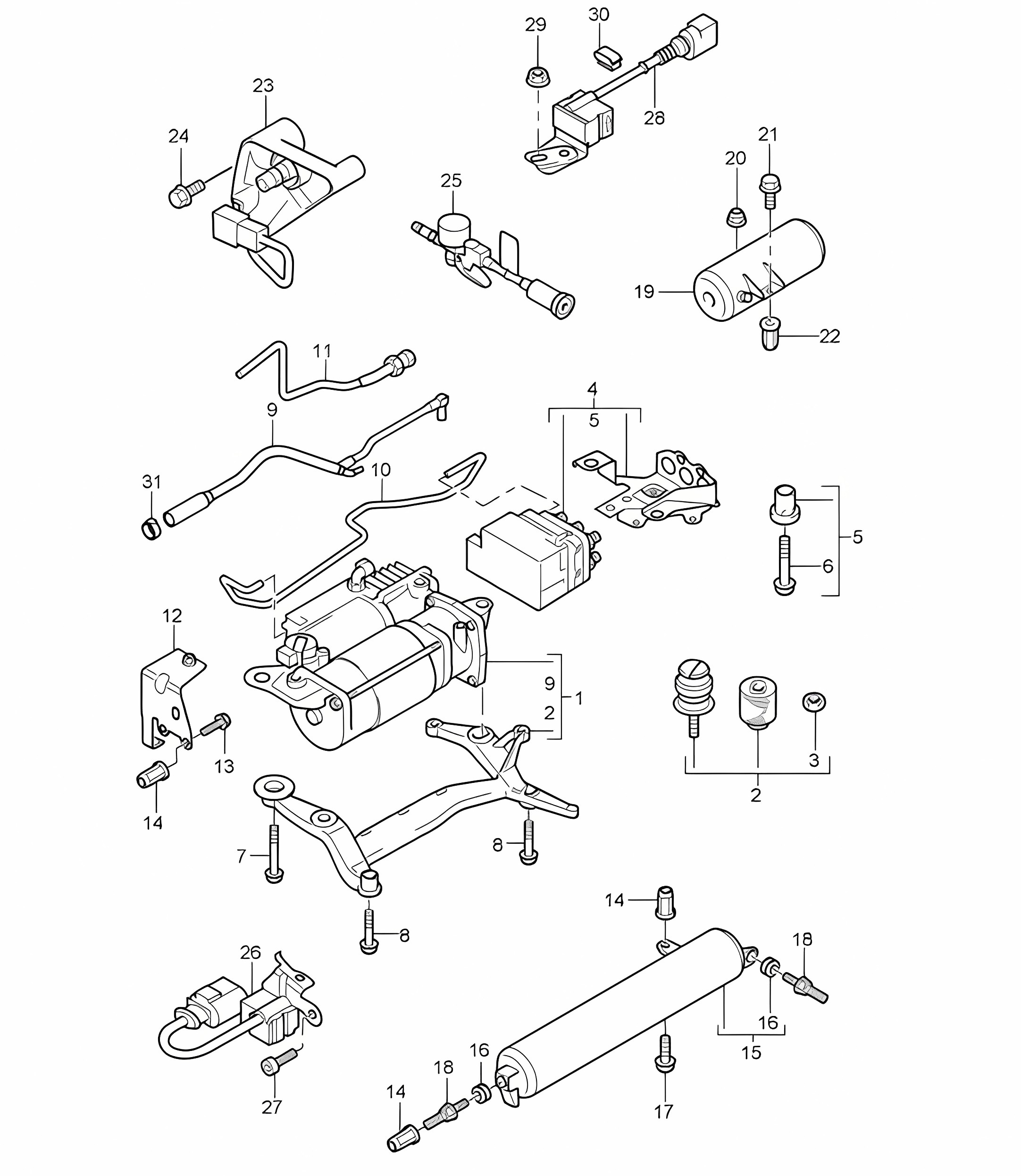 Adaptive suspension / Compressor / Pressure accumulator / Accelerator sensor (PR:1BK) Cayenne 9PA1 (957) 2007-10