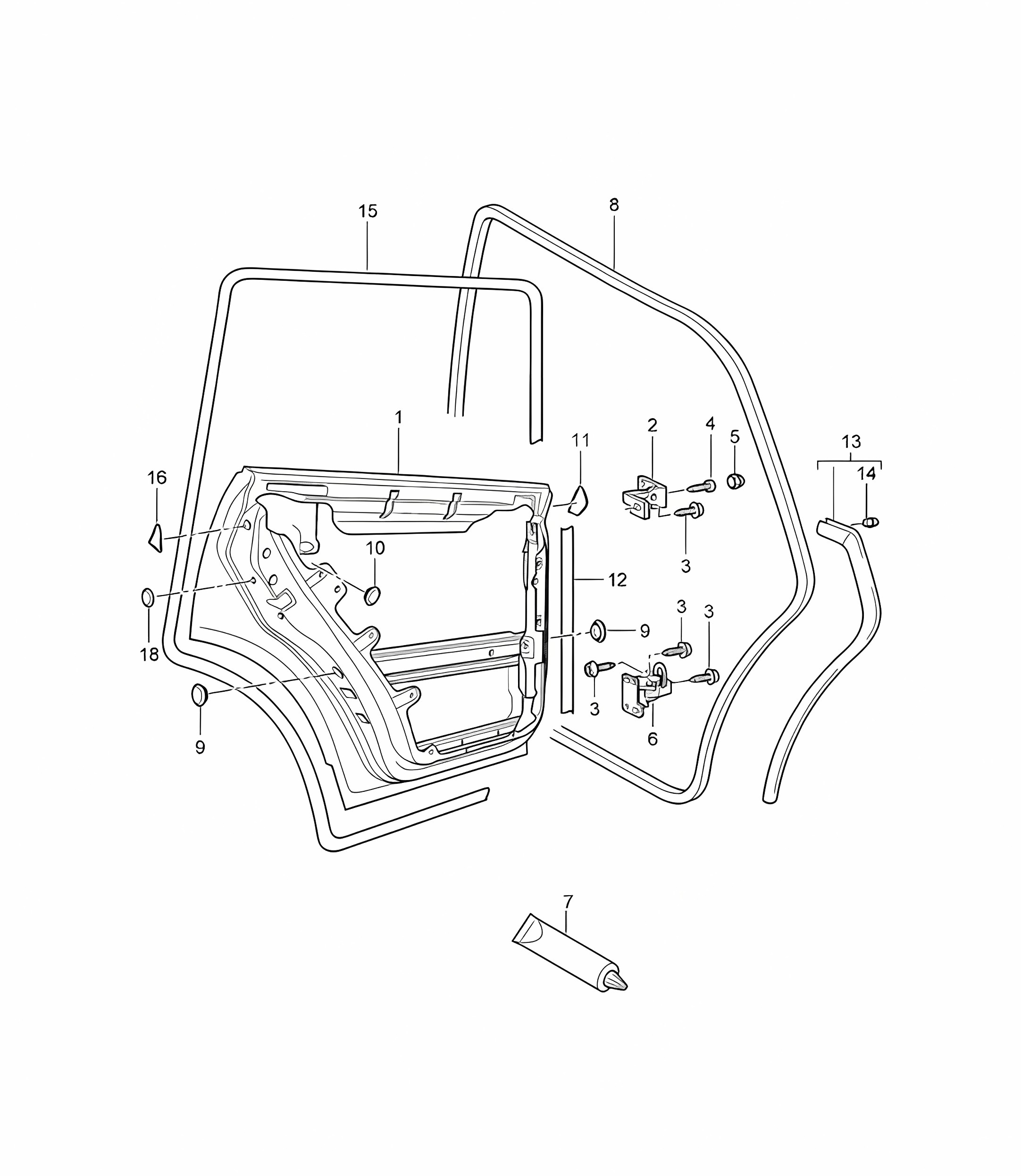 Door shell / Gaskets - REAR - Cayenne 9PA1 (957) 2007-10