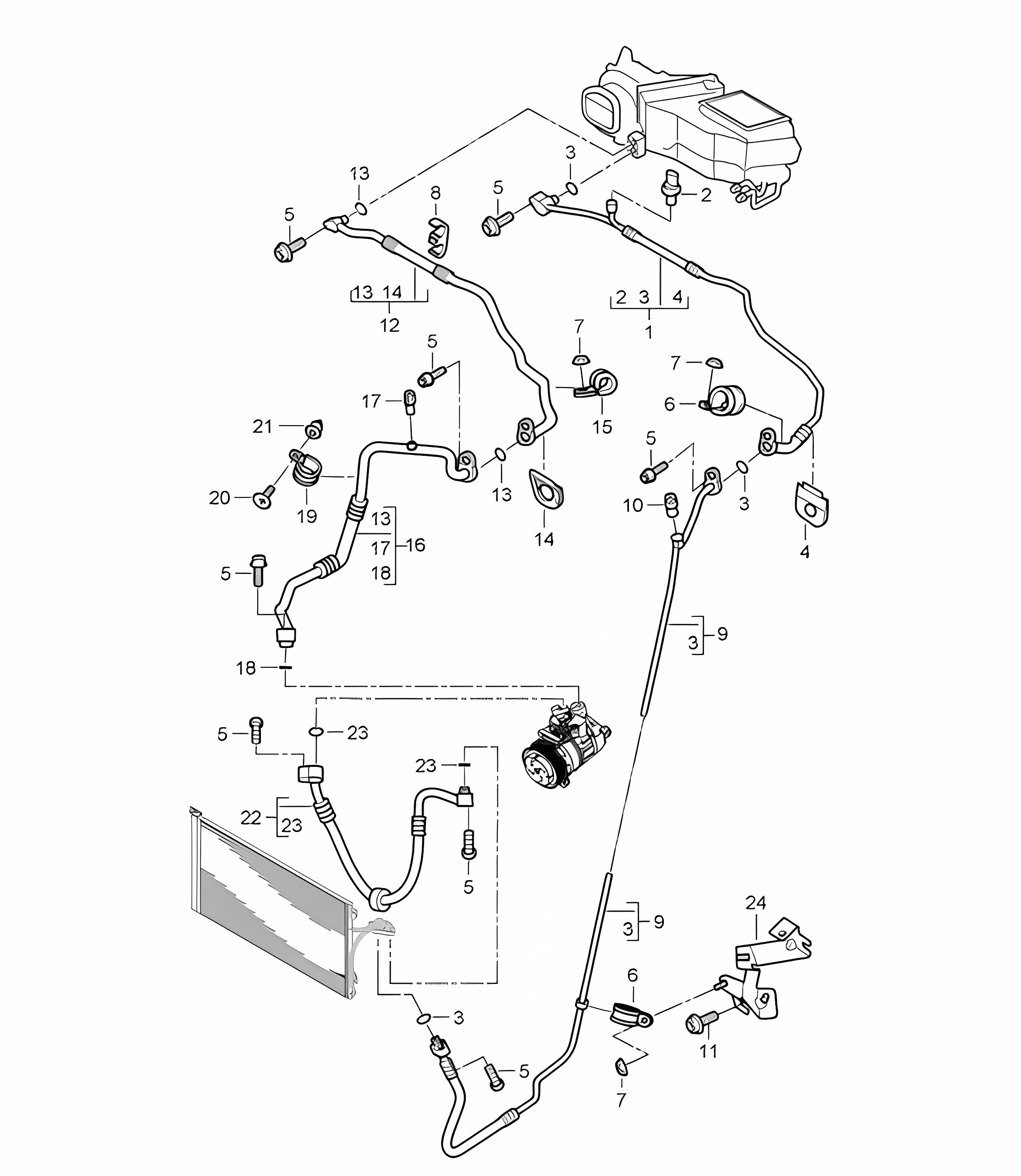 Refrigerant circuit (PR:D5X,9AB, 9AD) - FRONT - Cayenne 9PA1 (957) 3.6L 2007-10
