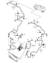 Circuito frigorífico con: Aire acondicionado auxiliar (PR:D5X,9AH) - DELANTERO - Cayenne 9PA1 (957) 3.6L 2007-10