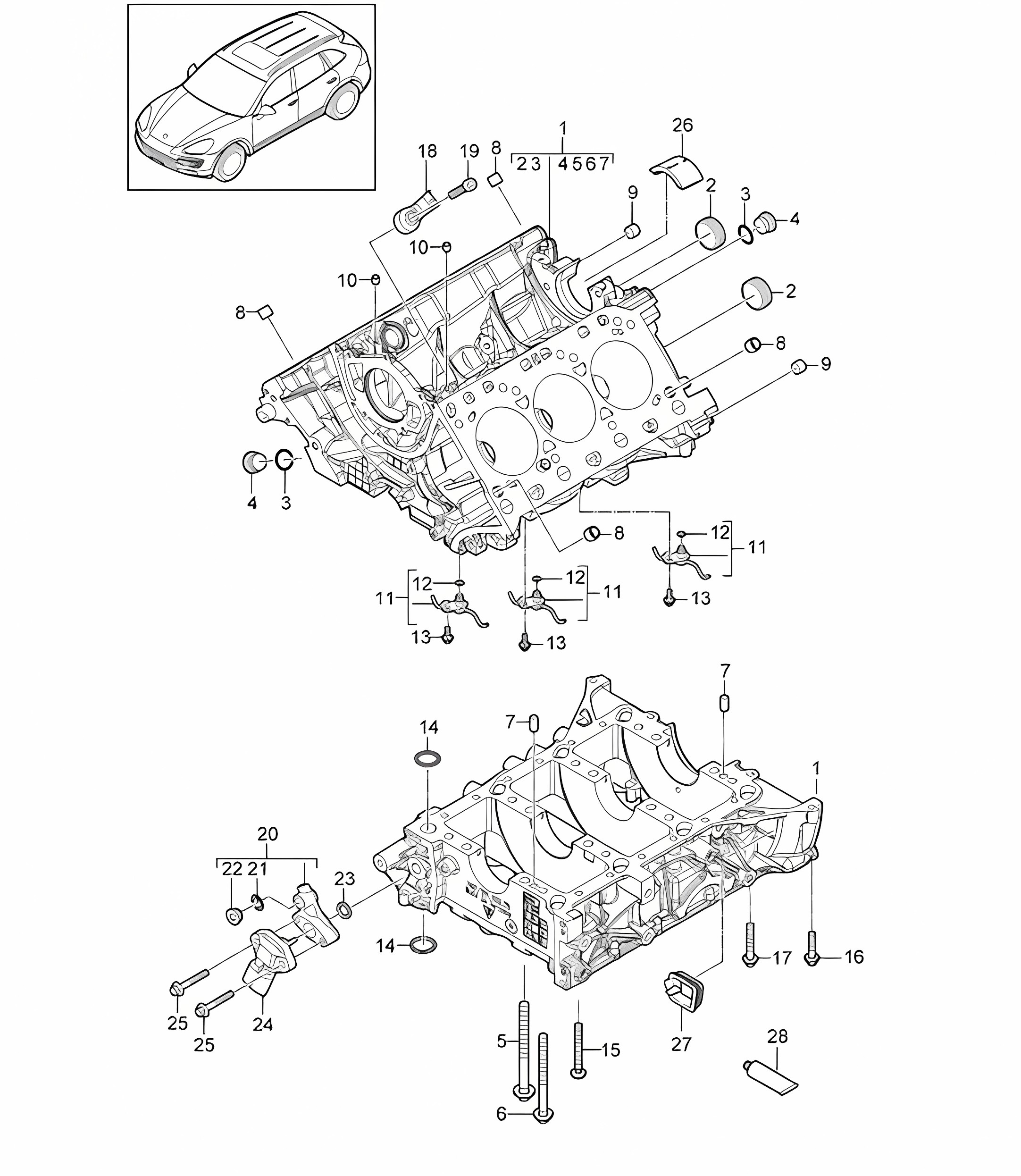 Crankcase housing / Individual parts (Model: CURA,CUR, CXZA,CXZ) Cayenne 92A (958) 3.6L 2011-18