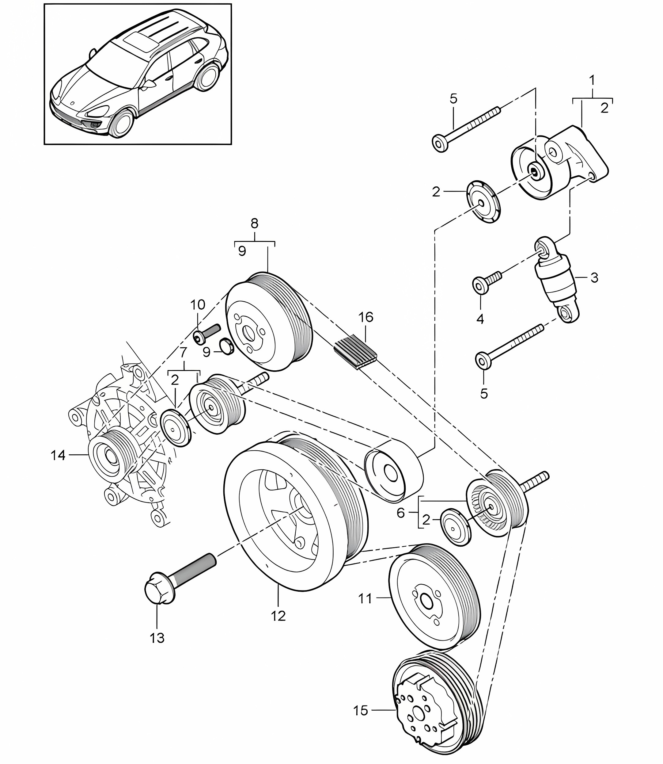 Belt tensioner / Belt drive (Model: 4802,4852, CFTB,CFT, CYXA,CYX) Cayenne 92A (958) 4.8L  2011-18