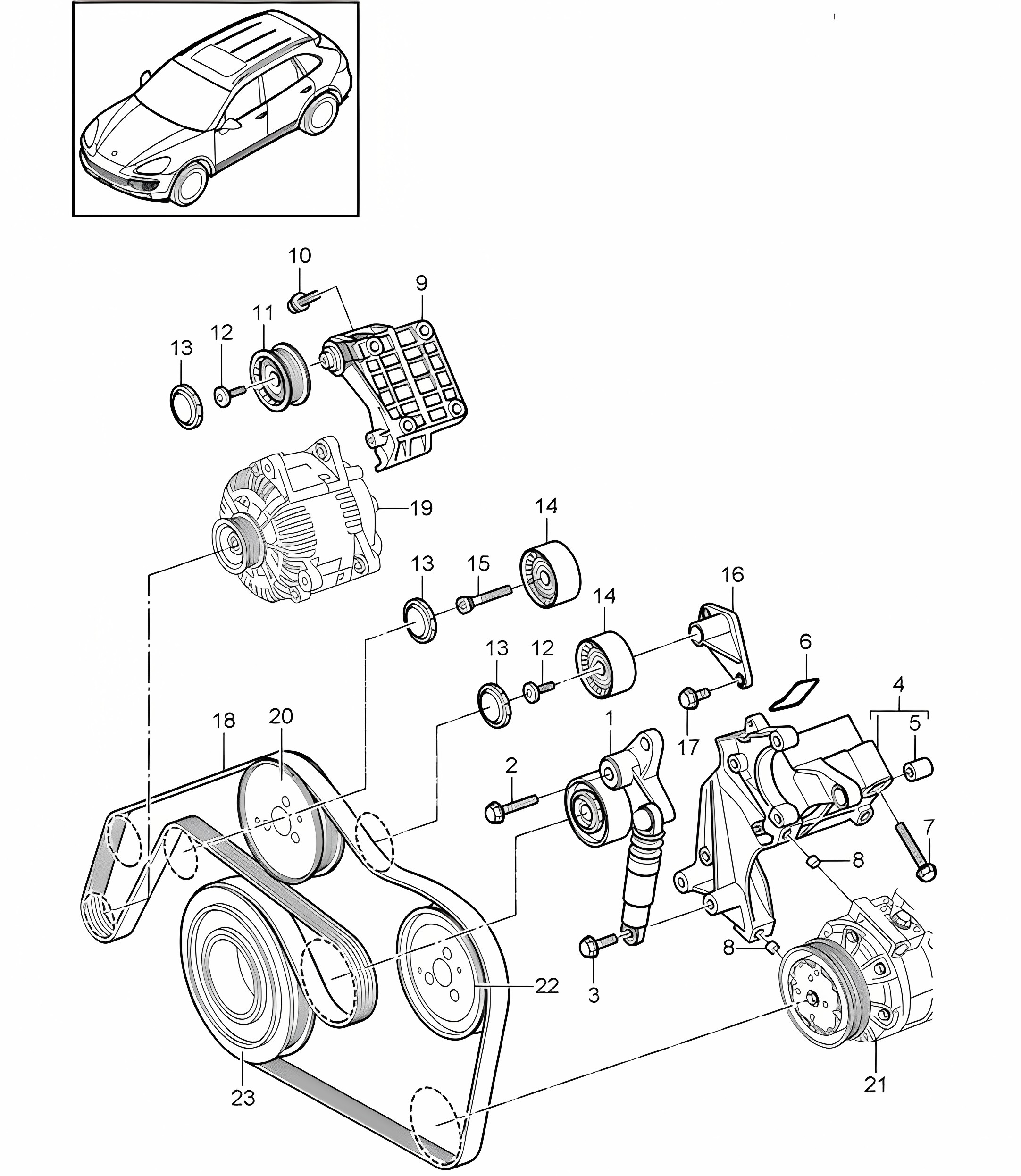 Belt tensioner / Belt drive (Model: 059E) Cayenne 92A (958)  3.0L Diesel >>05/2011