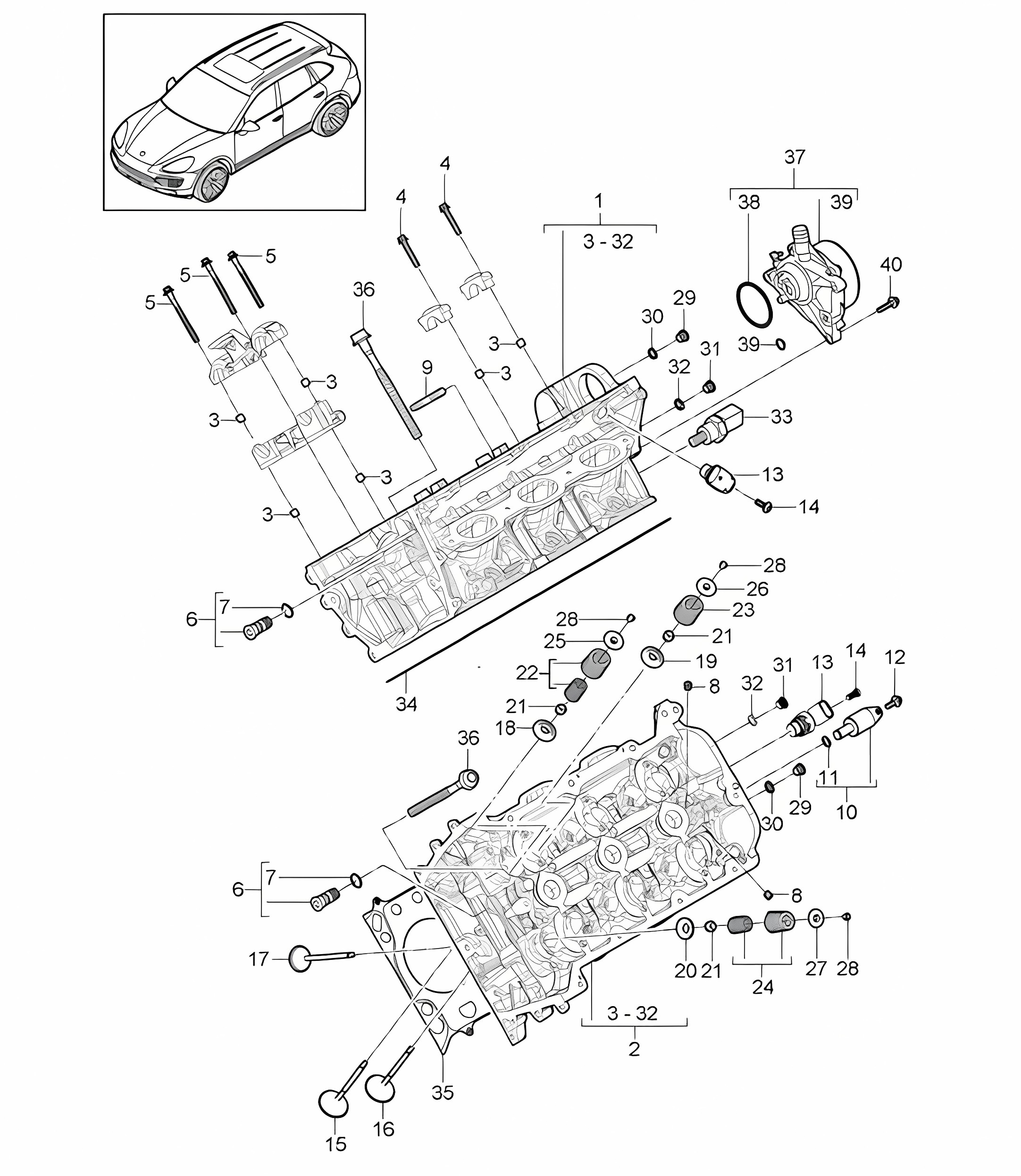 Cylinder head / Vacuum pump (Model: CURA,CUR, CXZA,CXZ) Cayenne 92A (958) 3.6L 2011-18