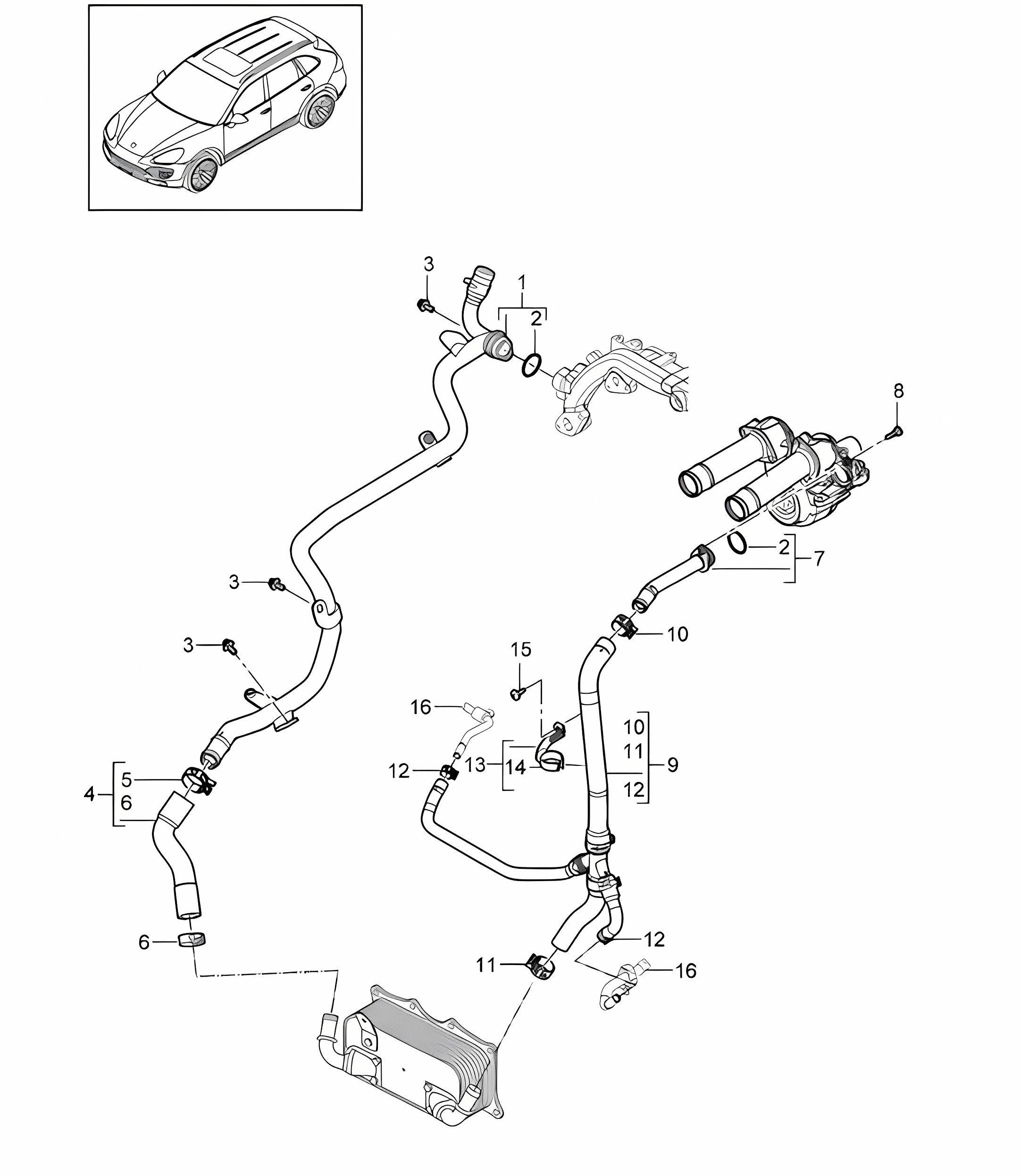Water cooling (Model: CURA,CUR, CXZA,CXZ) Cayenne 92A (958) 3.6L 2011-18