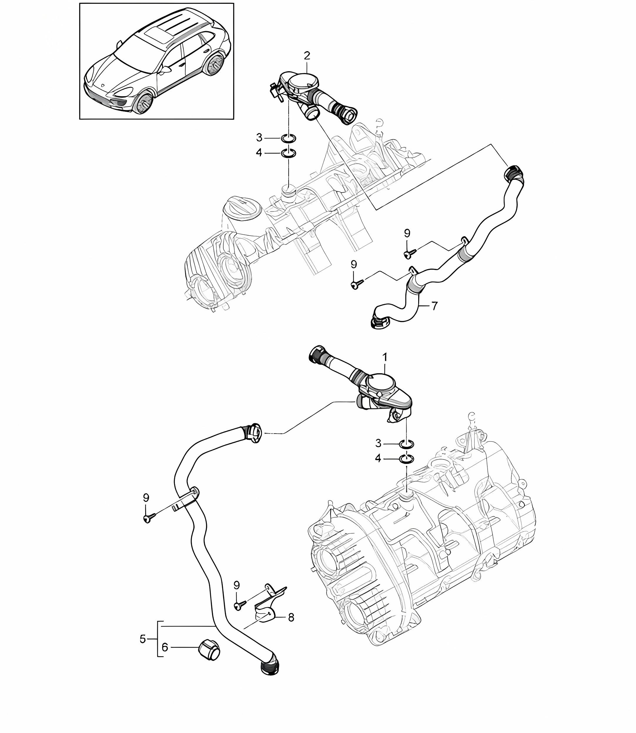 Crankcase housing ventilation (Model: CURA,CUR, CXZA,CXZ) Cayenne 92A (958) 3.6L 2011-18