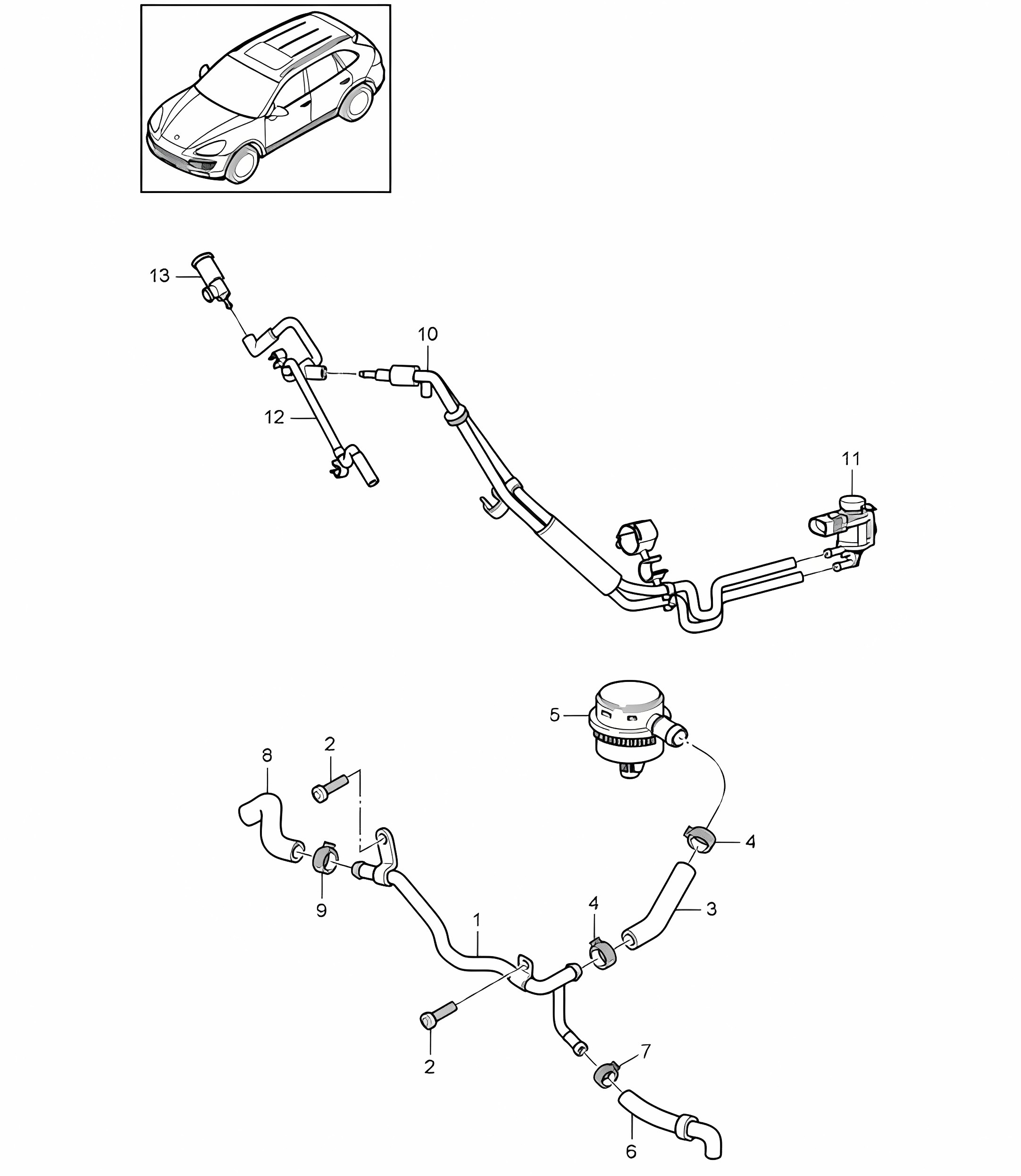 Crankcase housing ventilation / Vacuum line (Model: CUDB,CUDC) Cayenne 92A (958) 4.2L DIESEL 2011-18