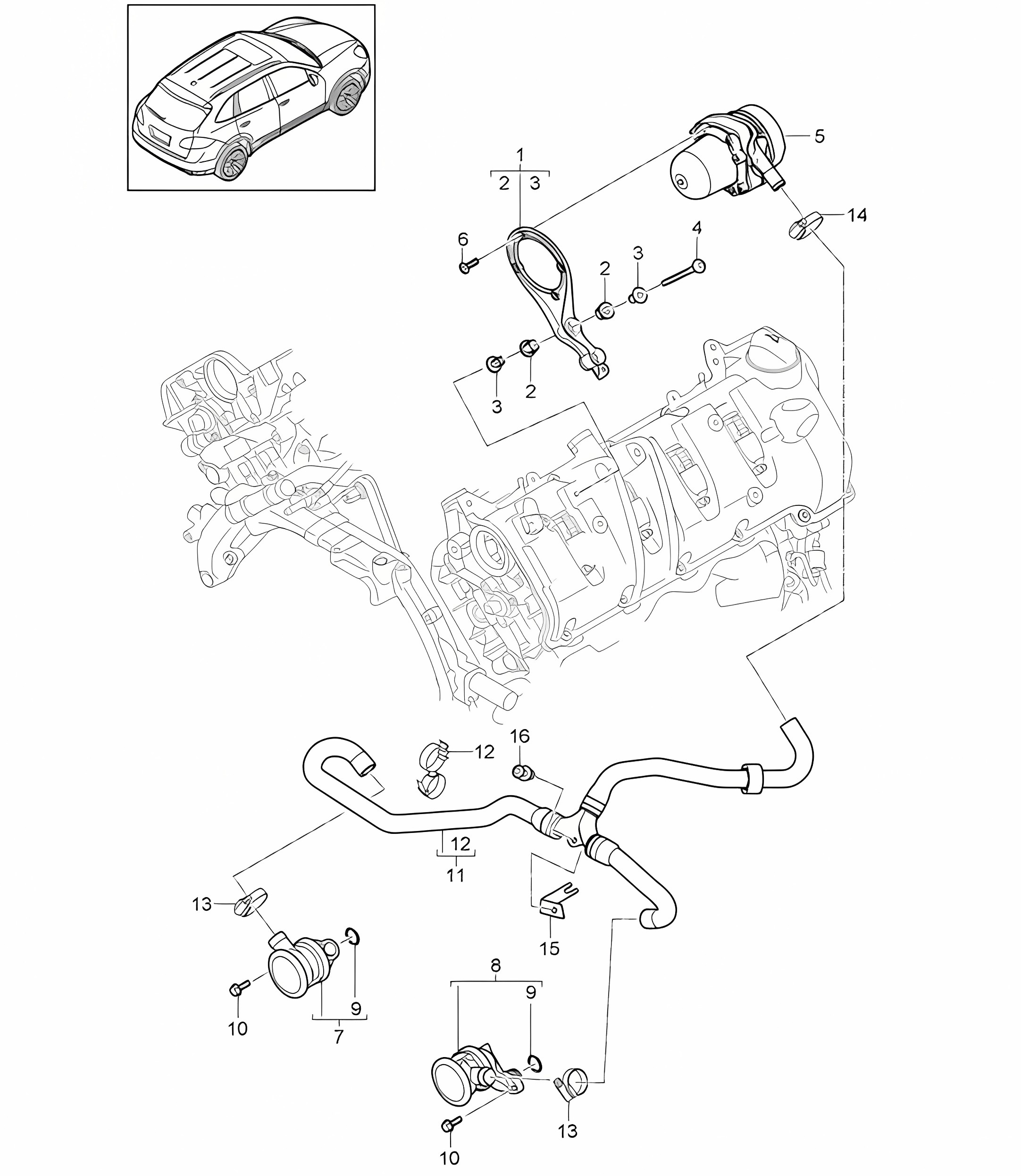 Secondary air pump (Model: 4802,4852, CFTB,CFT, CYXA,CYX+ PR:7MG,7MJ, 7MM) Cayenne 92A (958) 4.8L 2011-18