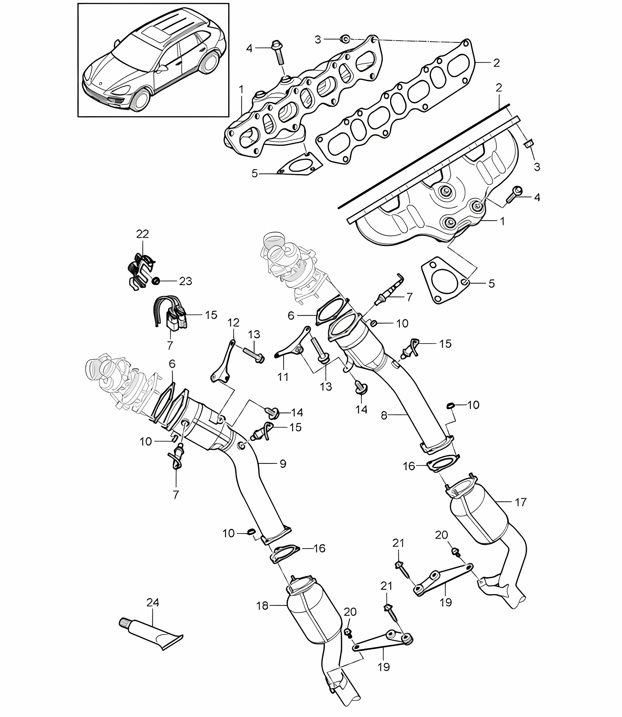 Exhaust system / Exhaust manifolds / Catalytic converter (PR:D58,DT1, DT5) Cayenne 92A (958) 4.8L 2011-18