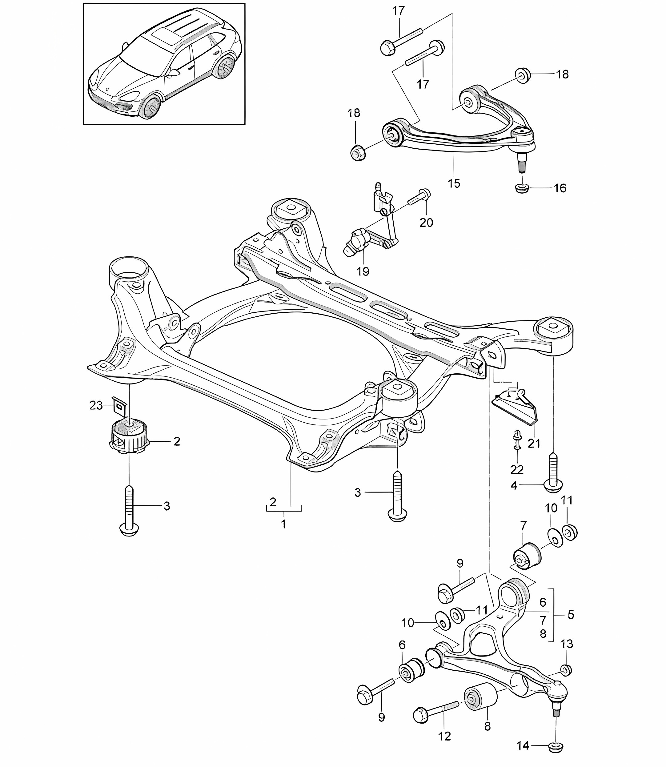 Suspension sub-frame / Wishbone / Headlight range control / Level sensor Cayenne 92A (958) >>2014