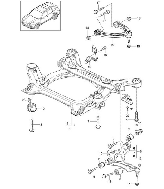 Diagram 401-000 Porsche Macan (95B) MK1 (2014-2018) Vorderachse, Lenkung 