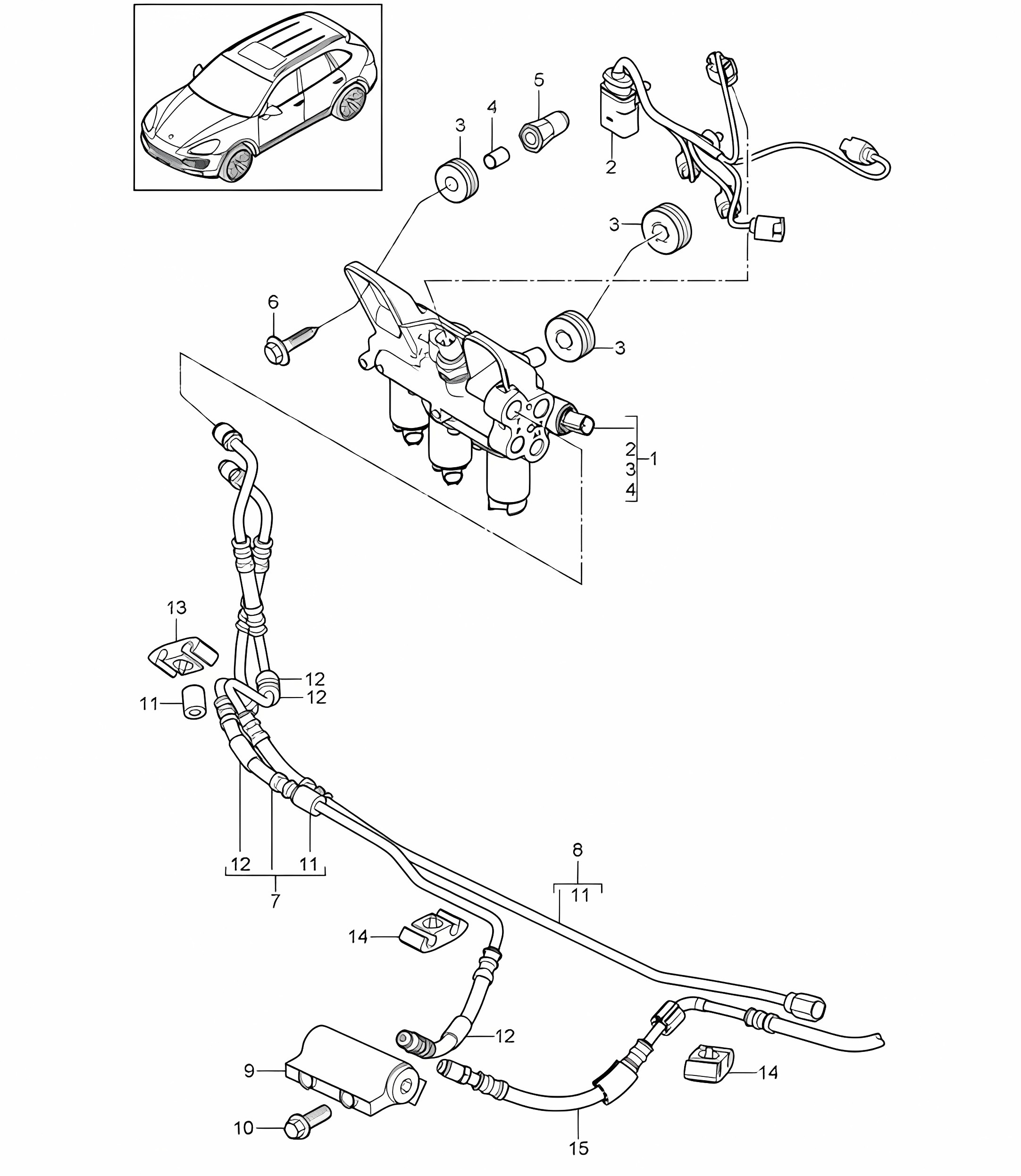 Anti-roll bar / Valve block / Junction / Pressure line (PR:0AW) Cayenne 92A (958) 2011-18
