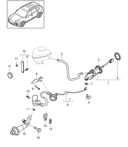 Diagram 702-008 Porsche 964 (911) C2 1989-93 Handhebelsystem, Pedalgruppe 