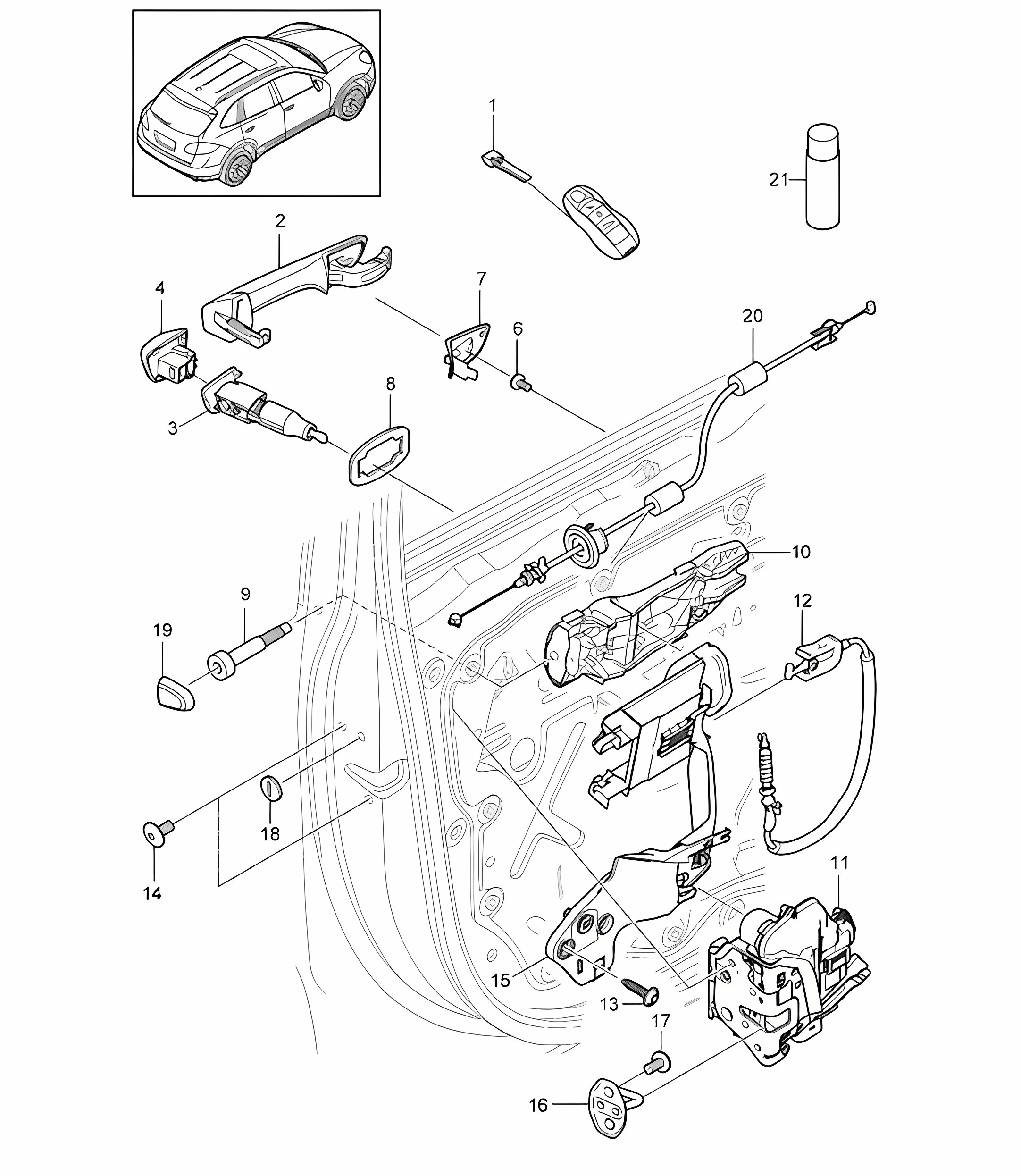Door handle / Door lock - FRONT - Cayenne 92A (958)  >>2014